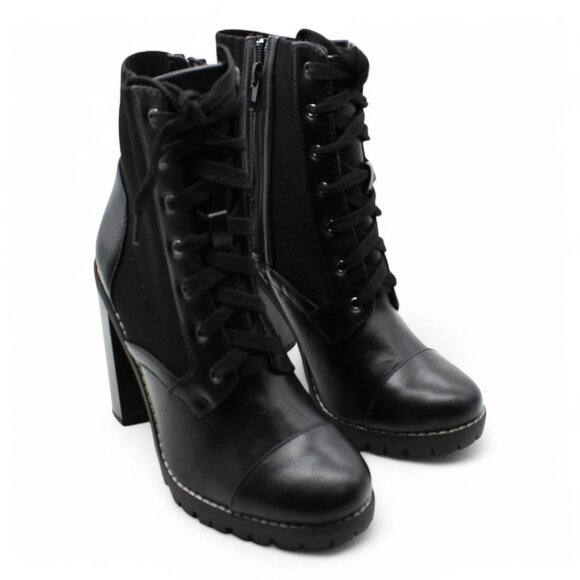 BCBGENERATION Womens Black Stretch Cushioned Lug Sole Lace up Booties - Picture 2 of 9